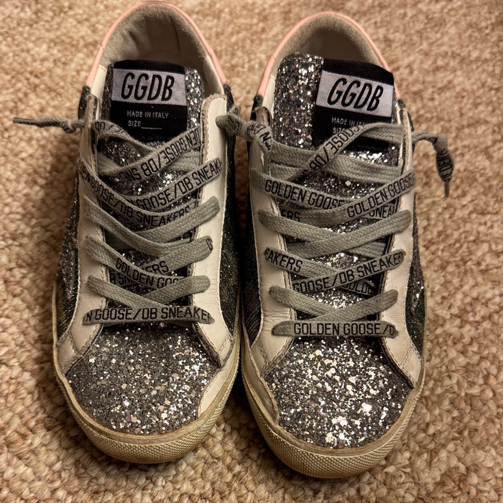 Golden Goose Glitter Low-Top Sneakers in Silver